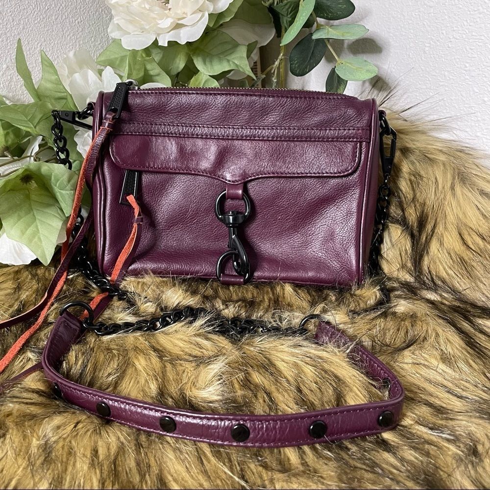 Rebecca Minkoff mini Mac purple clasp chain detail crossbody bag purse
